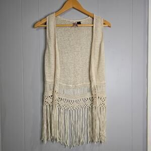 Love by Design Lace Open Front Ivory Sleeveless Cardigan Sz XS Boho Fairy Vest‎